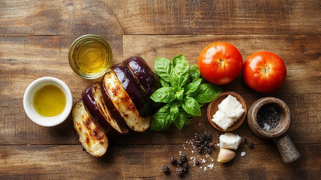 Grilled Eggplant and Tomato Stack 3 grilled eggplant tomato stacks