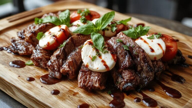 Balsamic Caprese Grilled Flank Steak 1 grilled flank steak salad