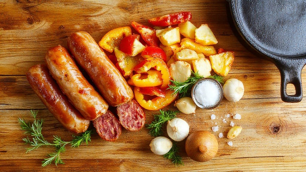Grilled Sausage and Peppers 3 grilled sausages with peppers