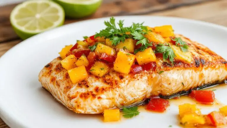 Grilled Salmon With Mango Salsa 1 salmon topped with salsa