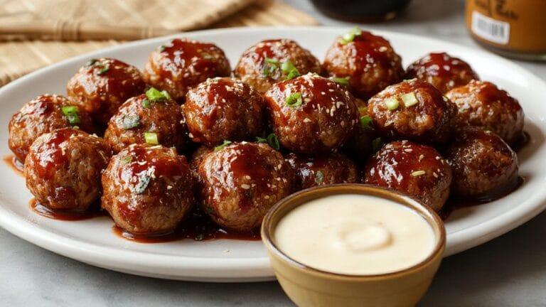 Tender Korean BBQ Meatballs With Spicy Mayo Dip 1 savory meatballs with sauce