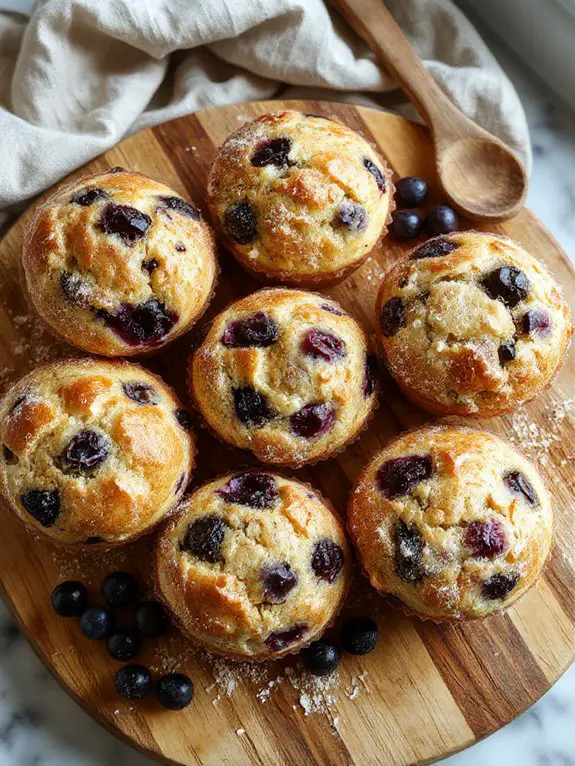 flour coated blueberries suspend