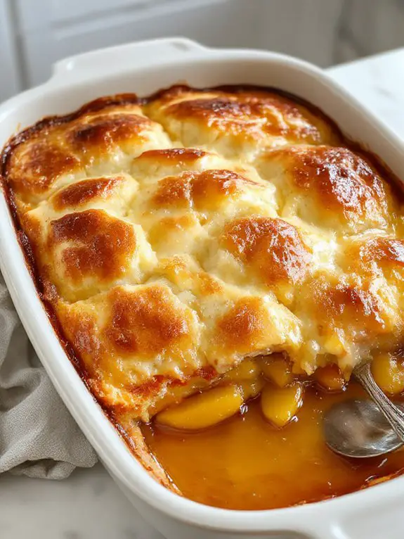 golden buttery peach cobbler