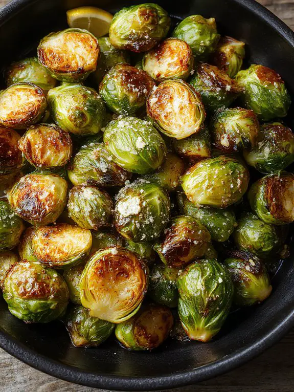 golden crispy parmesan sprouts