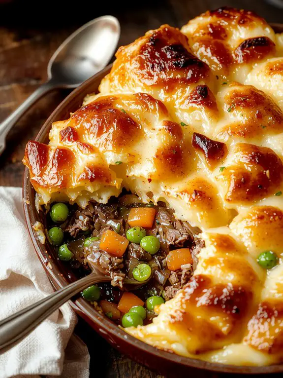 meat topped mashed potatoes