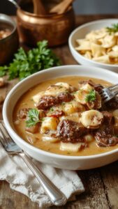 creamy beef stroganoff dish