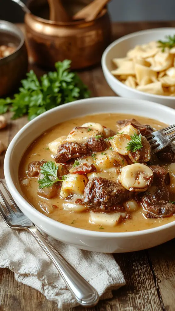 creamy beef stroganoff dish