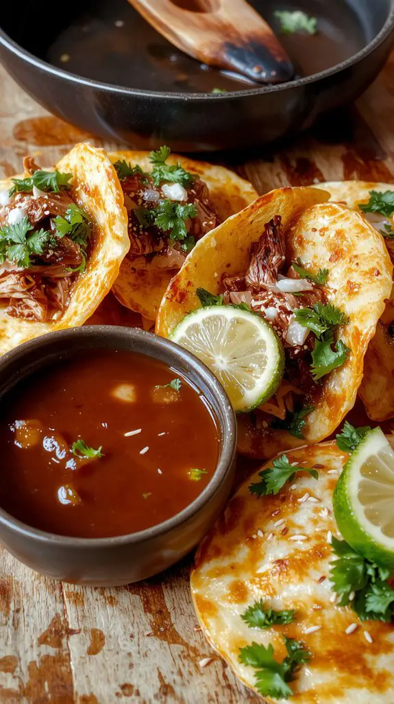 crispy broth dipped tacos